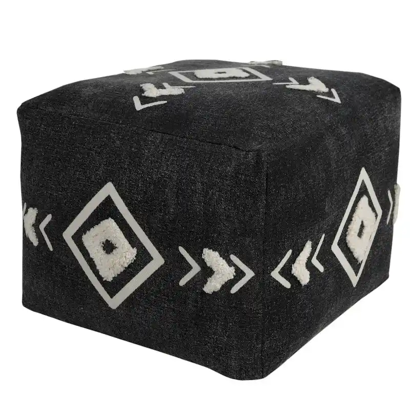 HomeRoots 18 Black 100% Cotton Ottoman