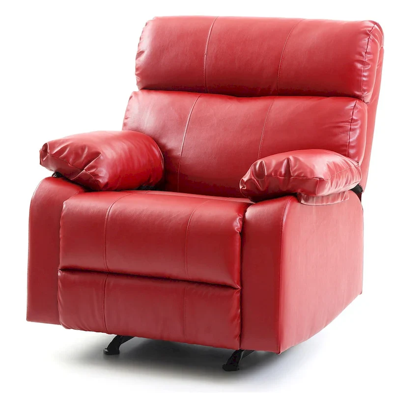 Faux Leather Upholstered Reclining Chair with Padded Arms - 39  - Red