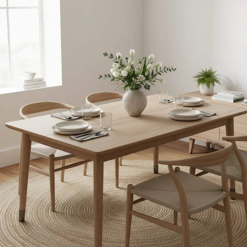 Extendable Dining Table with Cone Legs, Transitional Style – Brown, Seats 6–8