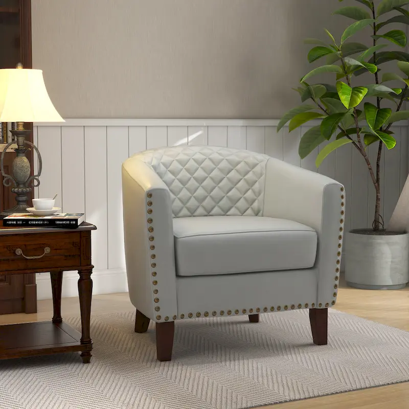 Barrel Accent Chair PU Leather with Nailhead Trim