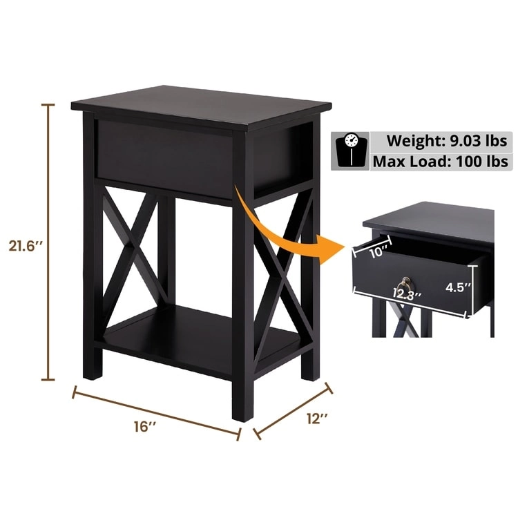 Space-Saving Wooden Side Table with Storage Drawer and Spacious Compartment