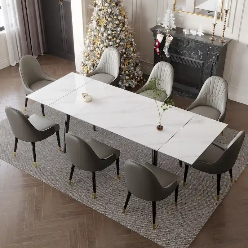 9 - Piece Extendable Sintered Stone Dining Table Dining Set for 8 Person