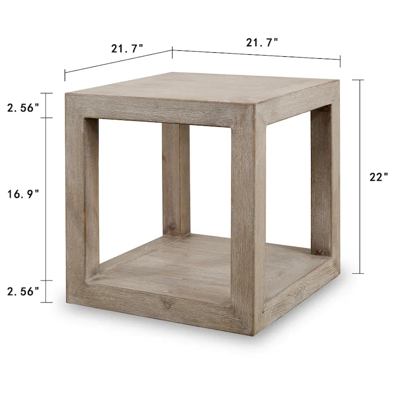 Artissance Peking Grand Framed Square Side Table, 22 Inch Tall, Weathered White Wash Finish
