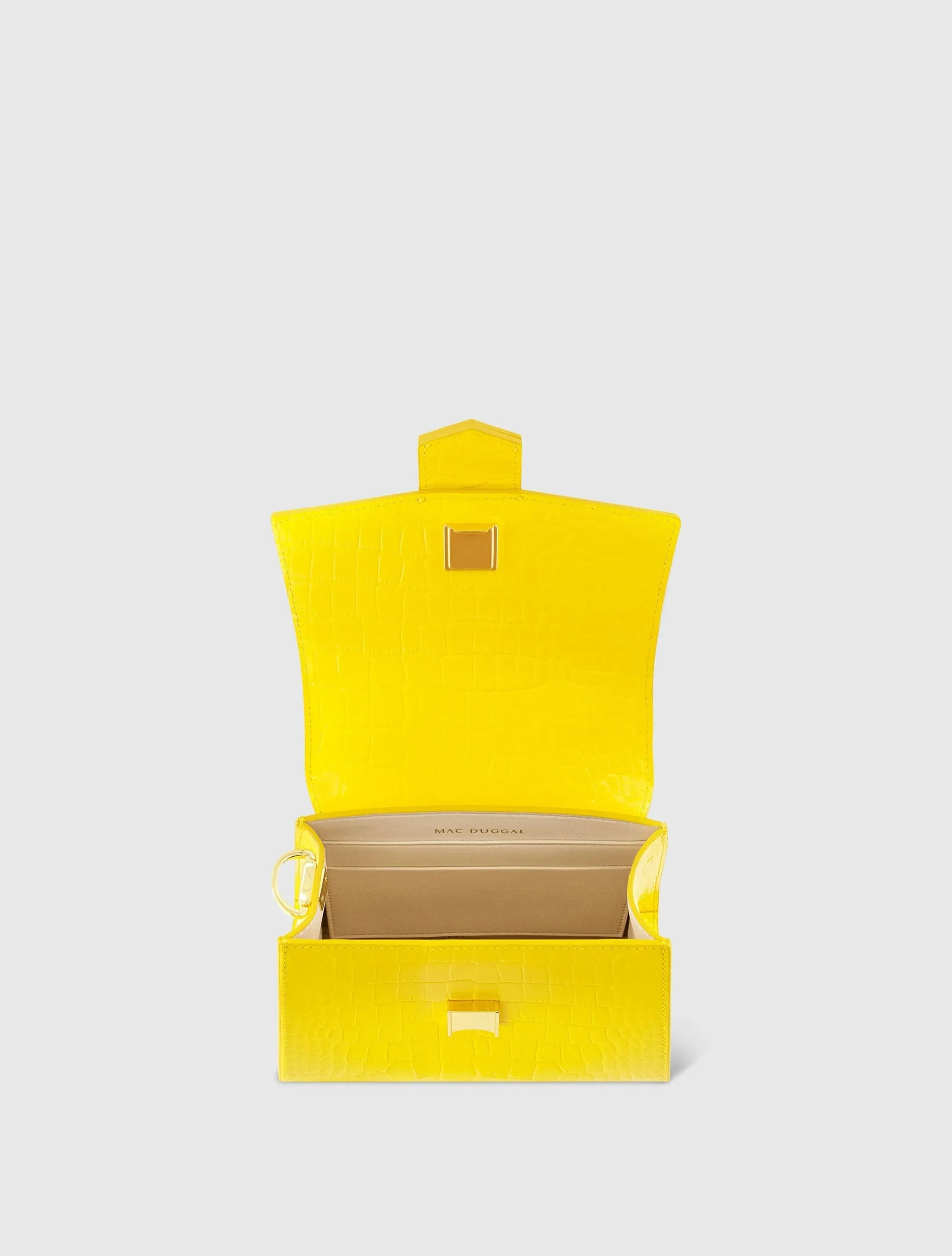 Yellow Buckled Mini Croco Leather Handbag with Detachable Strap