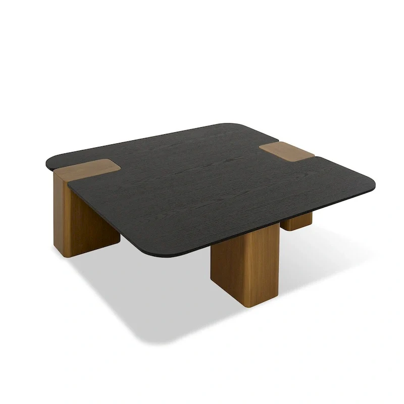 Black Oak & Brushed Gold 3-Leg Square Small Coffee Table