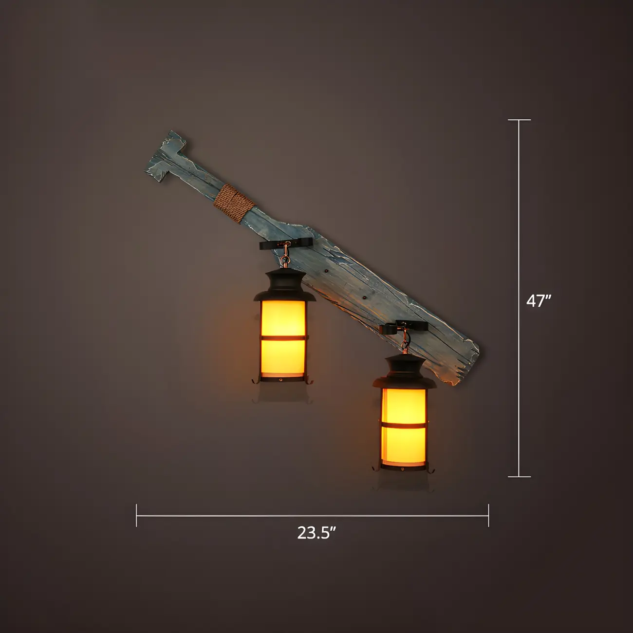 Industrial Distressed Wood Glass Black Wall Lantern Light