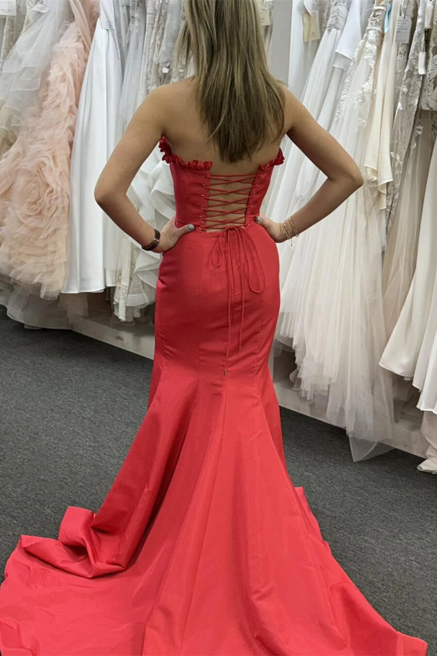 Strapless Maganta Ruffle Mermaid Slit Long Prom Dress