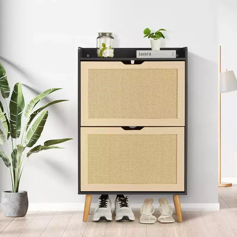 Shoe Cabinet-Hidden Shoe Storage with Flip Rattan Flip-Drawer and Anti-Tip Design,Shoe Cabinet for Entryway,Hallway,18-20 Pairs Storage Organizer