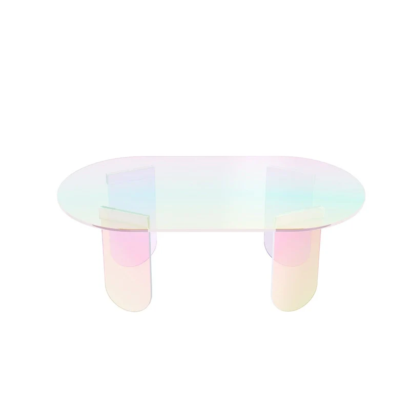 Iridescent Clear Acrylic Oval Side Table with 4 Geometric Legs – Modern