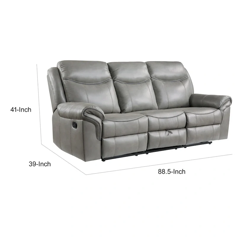 Max 80 Inch Dual Manual Recliner Sofa, Cupholders, USB, Gray Faux Leather