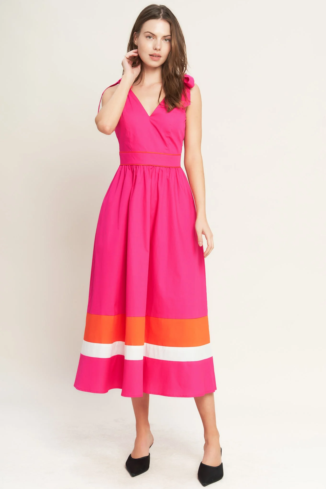 FOREST CHARM FUCHSIA & ORANGE MIDI DRESS