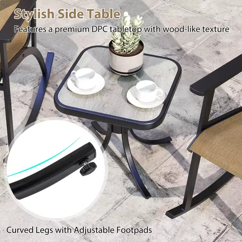 Costway 3 PCS Patio Rocker Set with High Backrest & Wood-Plastic Tabletop Coffee Table