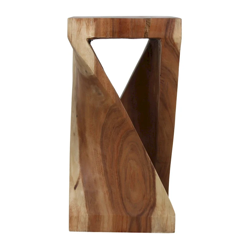 Wood Sculpted End Table, Natural/White Wash, Rustic, Single
