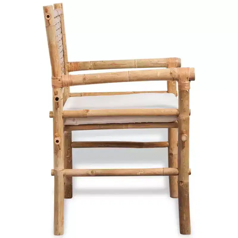 vidaXL Garden Table And Chair White Bamboo, Cotton, Polyester Small