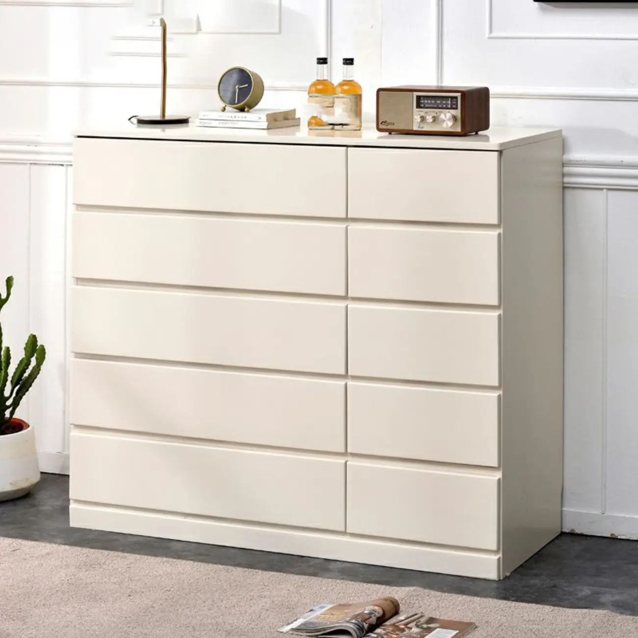 Modern Natural Wooden Double Dresser with 5-Drawers