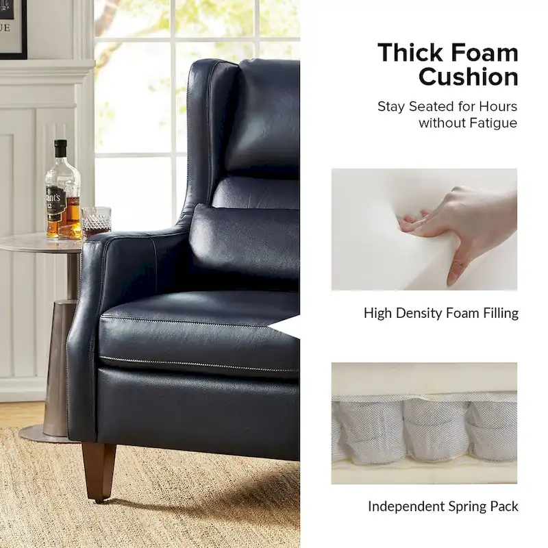 Genuine Leather Wingback Armchair with Pillow