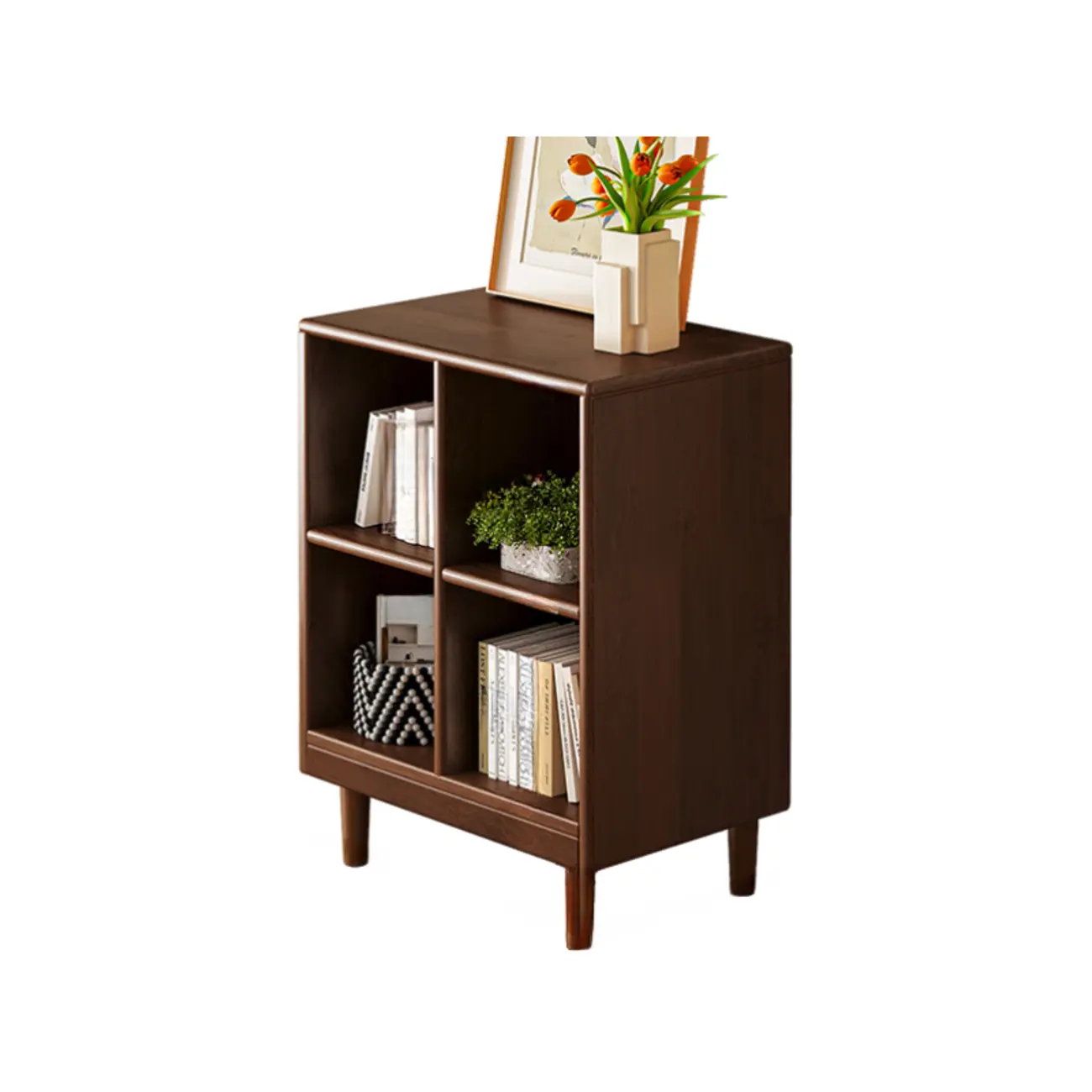 Brown Natural Wood Freestanding Modular Cube Bookcase
