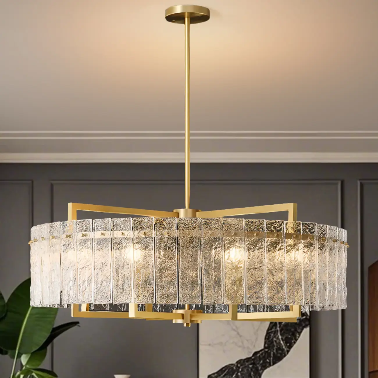 Luxury Crystal Round Chandelier with Glass Lampshade