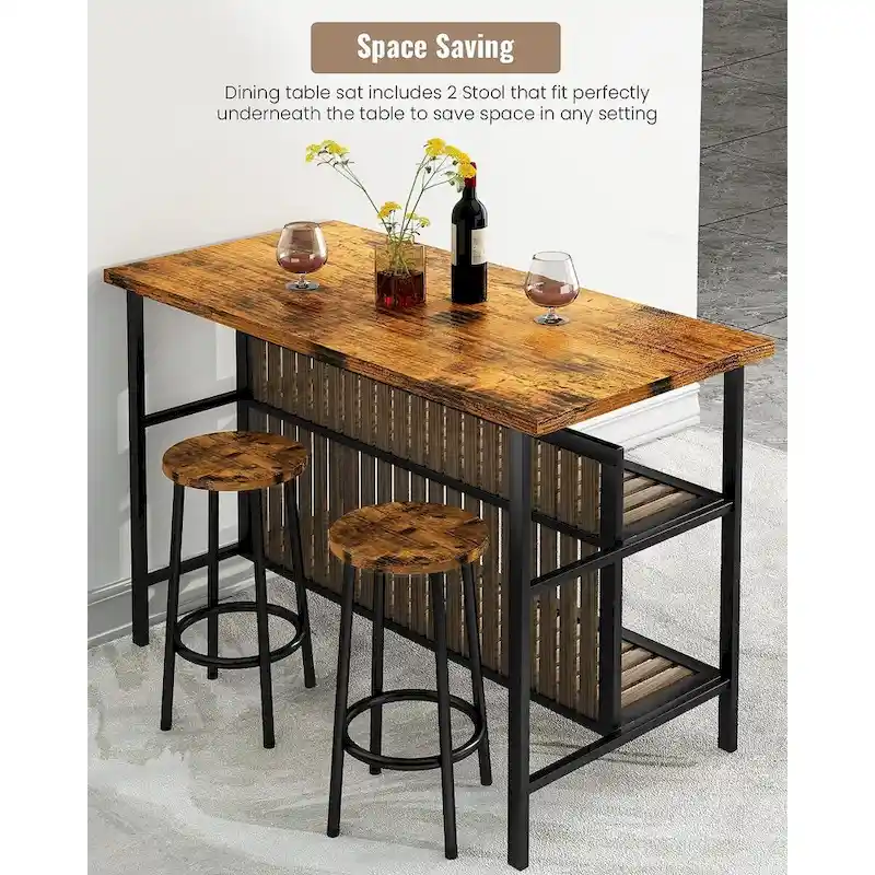 Mieres Kitchen Island with 2 Stools and Open Shelves