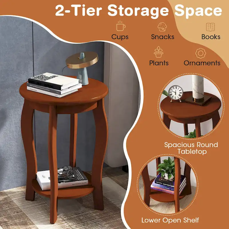 2-Tier Round End Table Set of 2 Narrow Sofa Side Nightstand
