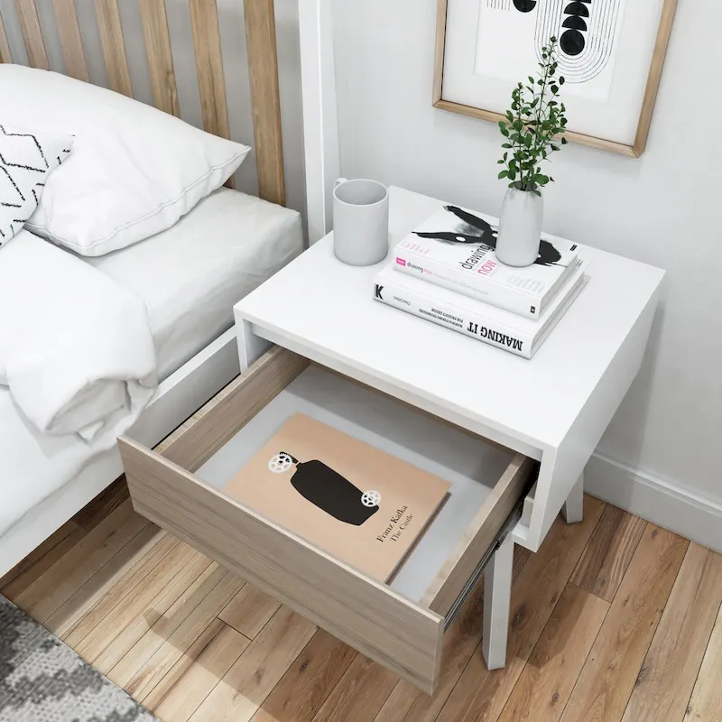 Plank and Beam Scandinavian Nightstand with 1 Drawer