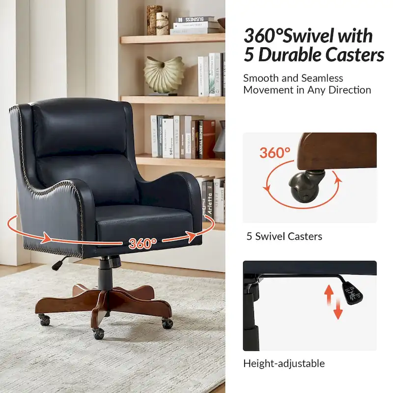 Pete Faux Leather Adjustable Height Swivel Executive Chair with Tilt Mechanism by HULALA HOME