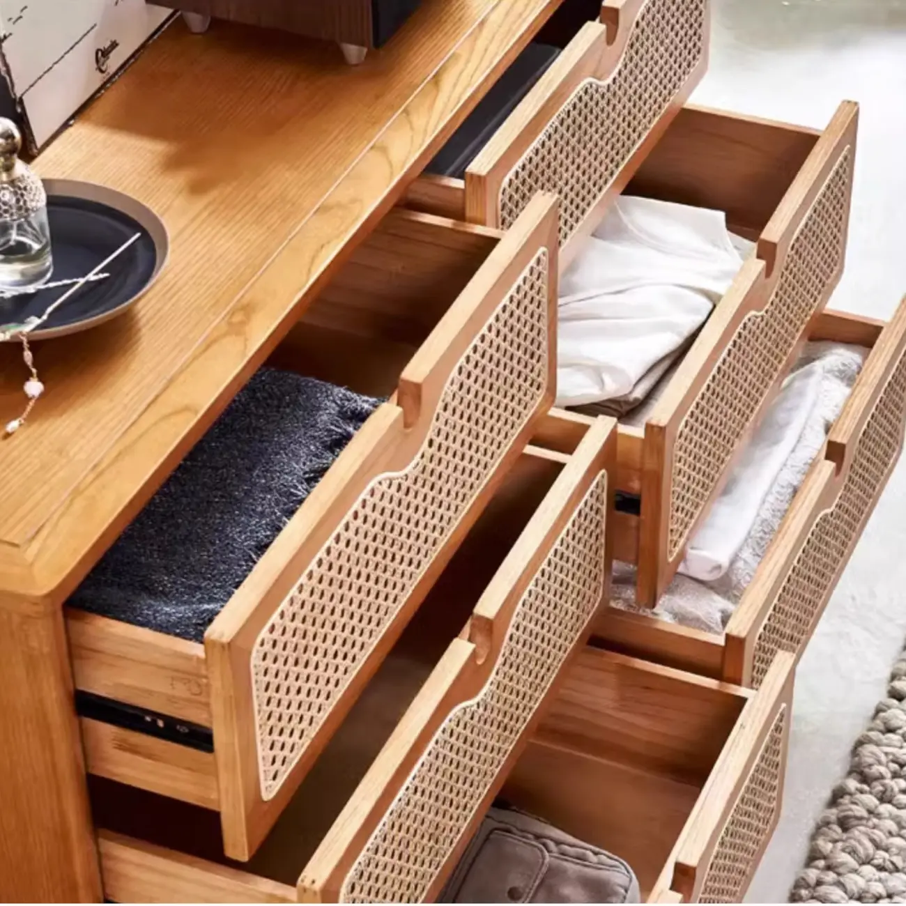 Tropical Natural Woven Double Layer Chest with 6-Drawers