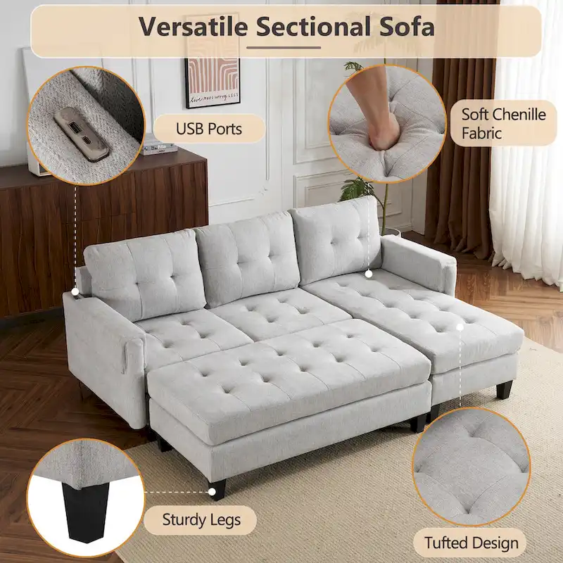 83.4inch L-shaped Sofa Sectional Couch Sofa Bed