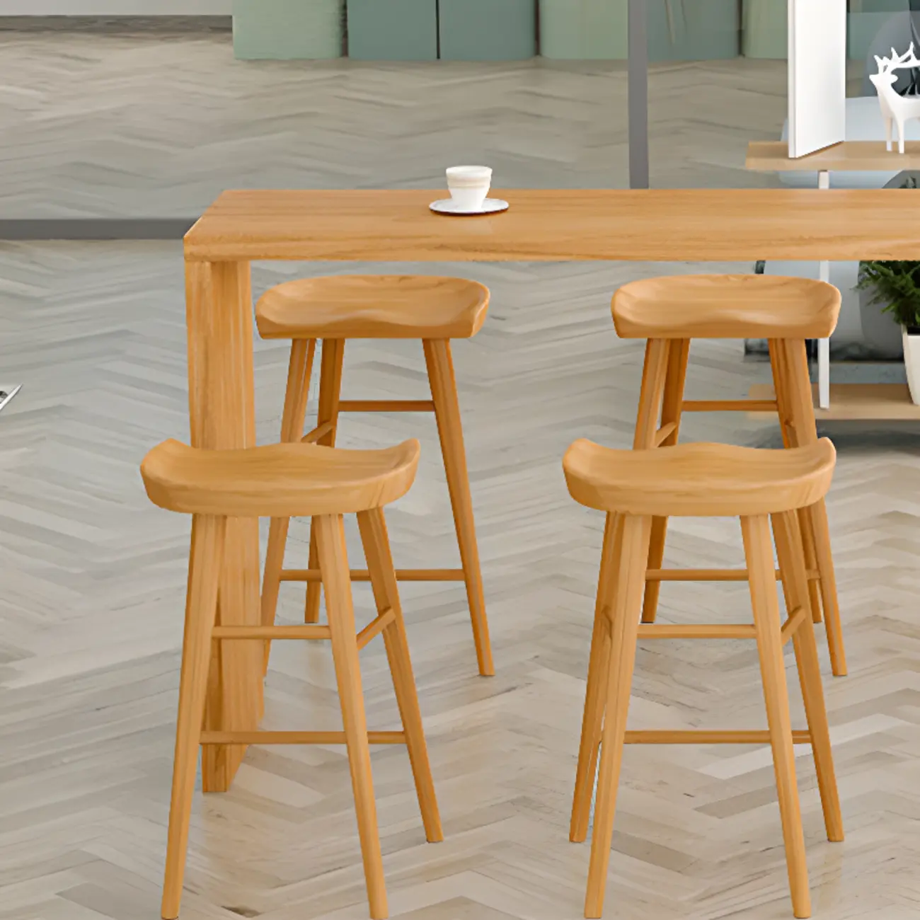 Rectangle Scandinavian Wooden Bar Height Table Double Pedestal