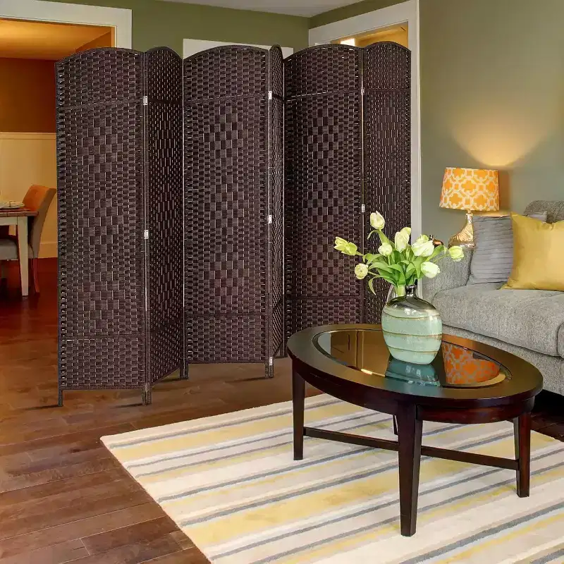 VINGLI 6-Panels Tall Rattan Room Divider, 6 FT Folding Privacy Screen, Indoor Partition Wall Dividers, Space Separator