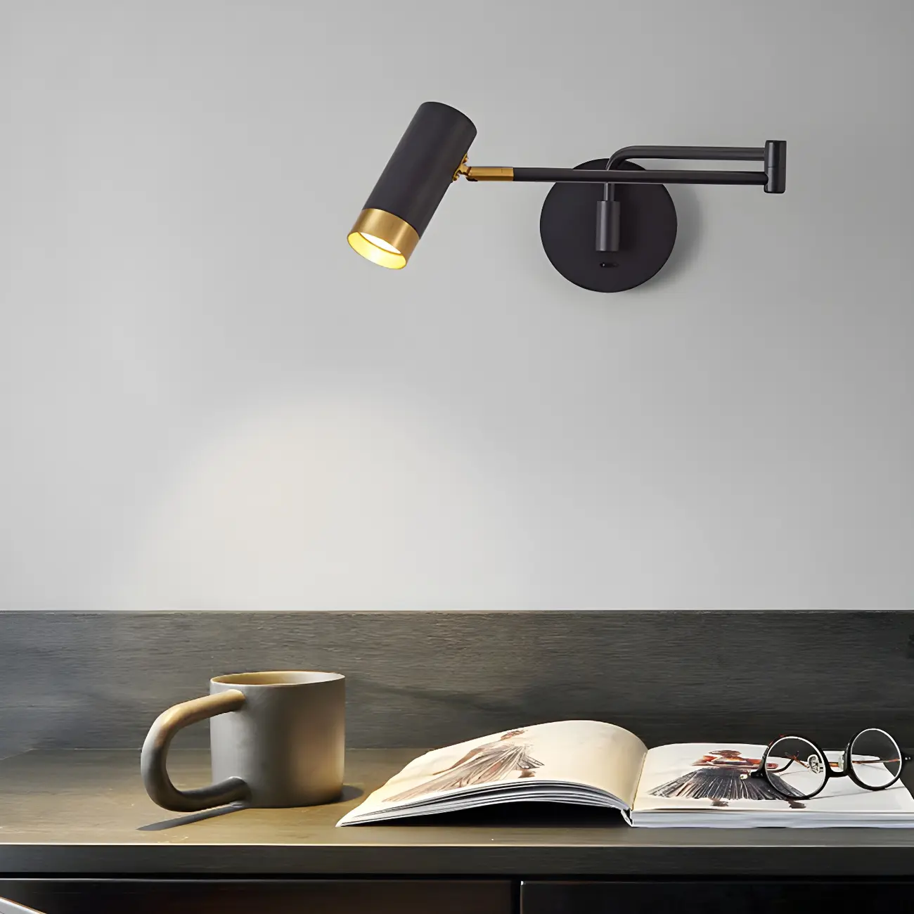 Modern Metal White Black Adjustable Swing Arm Wall Light