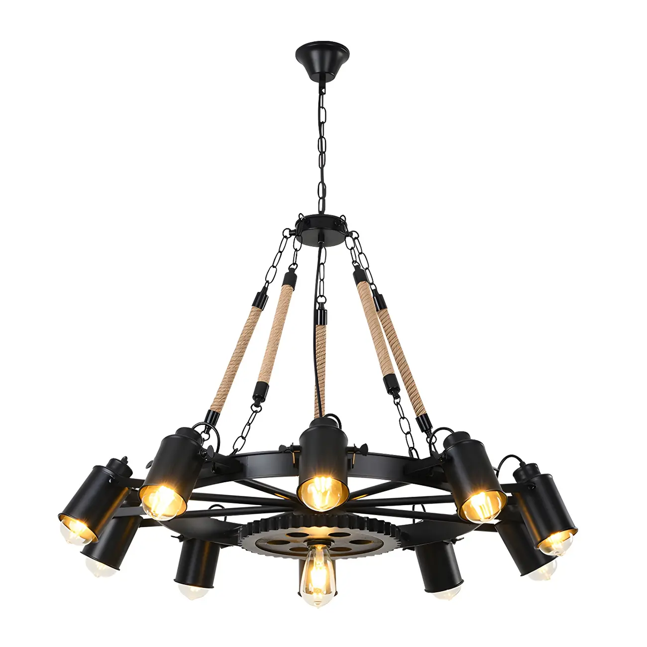 Industrial Chain Mount Black Iron Gear Shape Chandelier