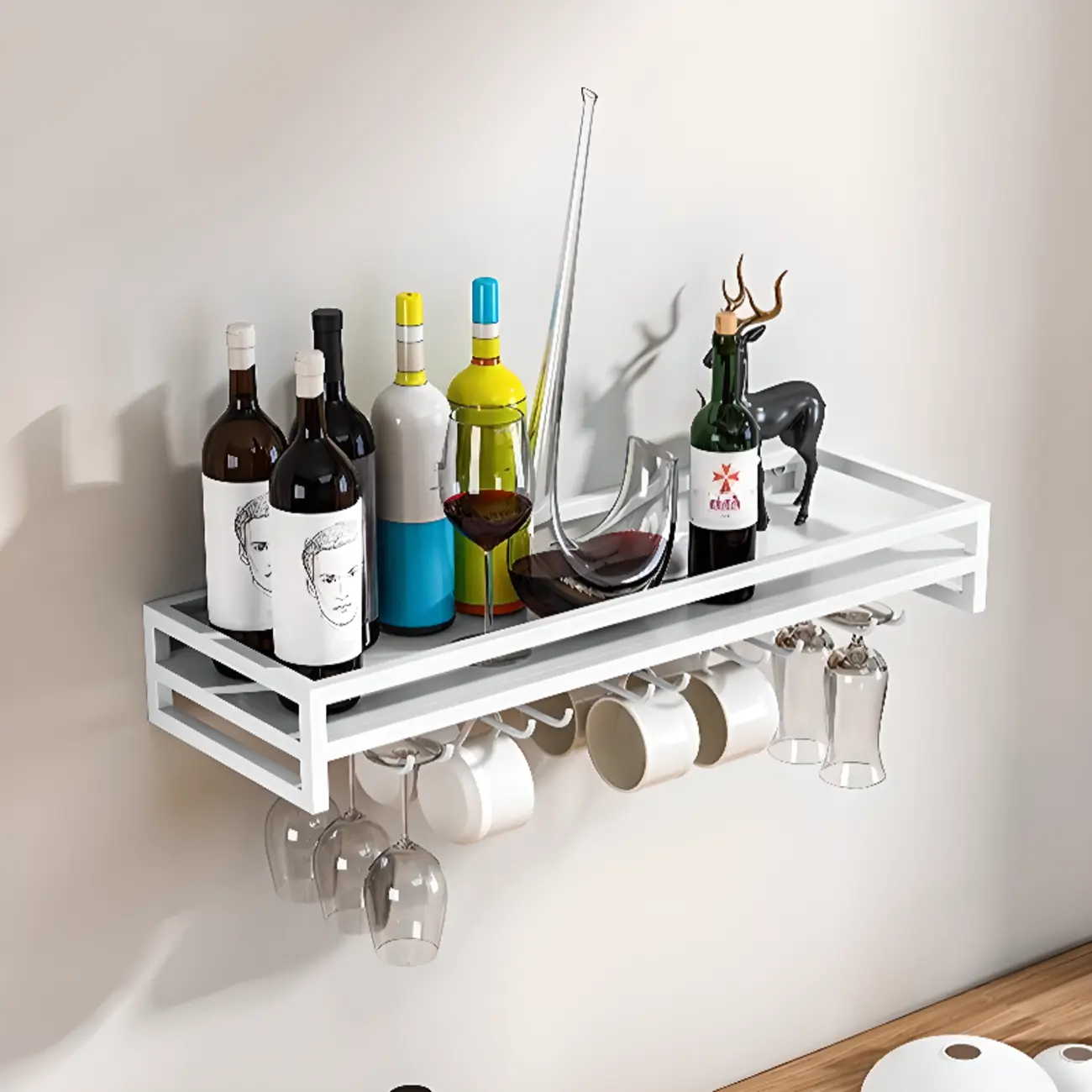 Simple Rectangle Black Wall Mounted Metal Wine Rack