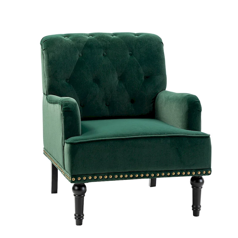 Velvet Button Tufted Accent Chair with Nailhead Trim