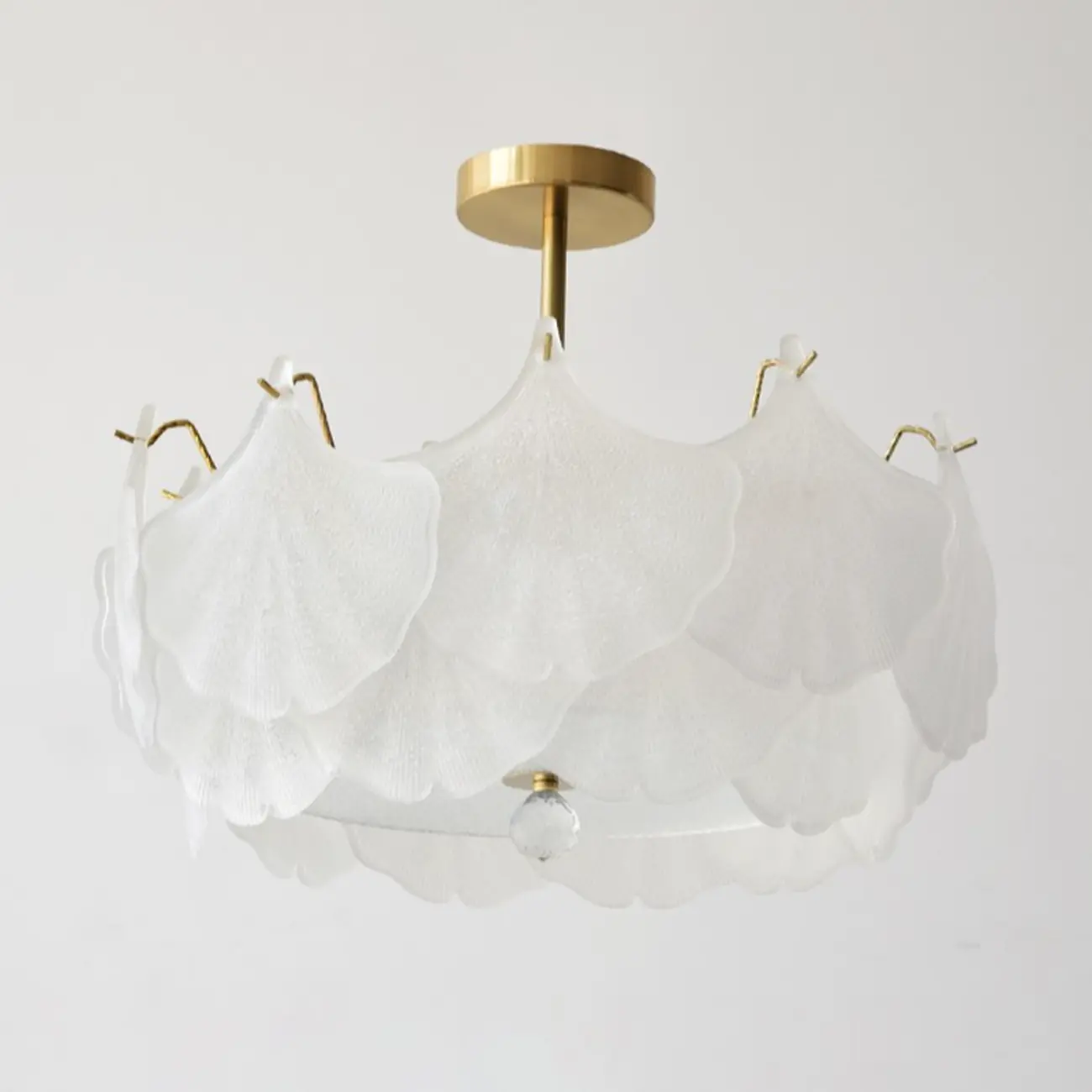 Elegant Gold Glass Leaf Semi Flush Mount Ceiling Light