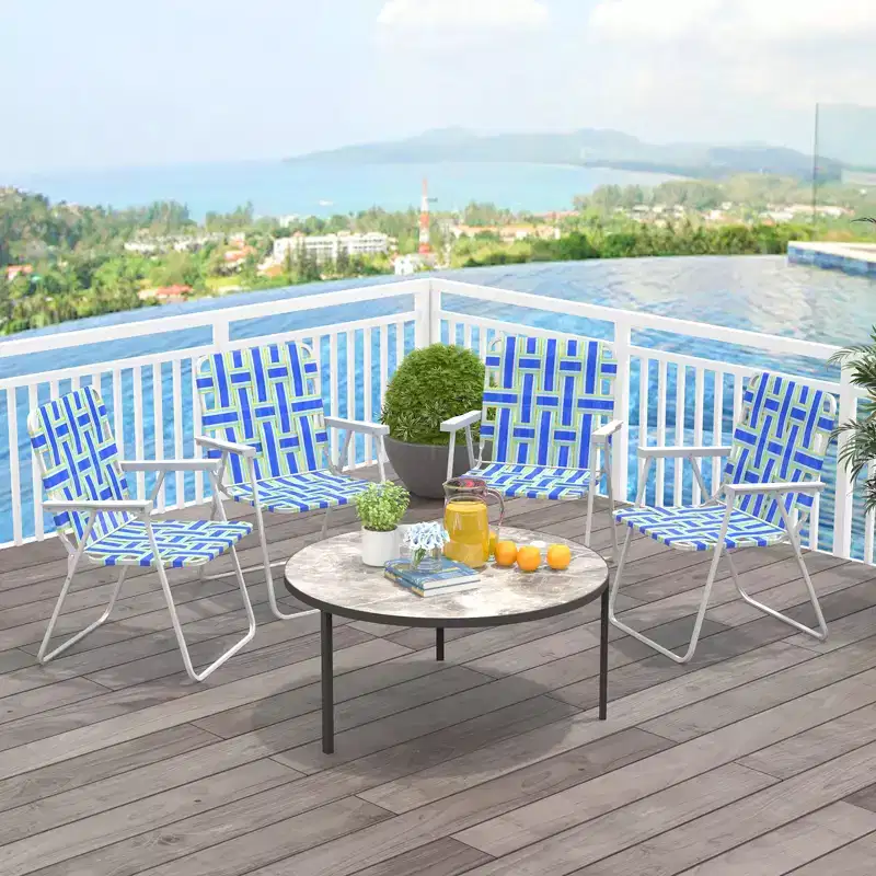 Costway 2/4/6 PCS Folding Beach Chair Camping Lawn Webbing Chair Lightweight 1 Position Blue