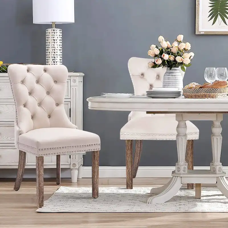 Luxury Upholstered Velvet Dining Chair with Solid Wood Legs