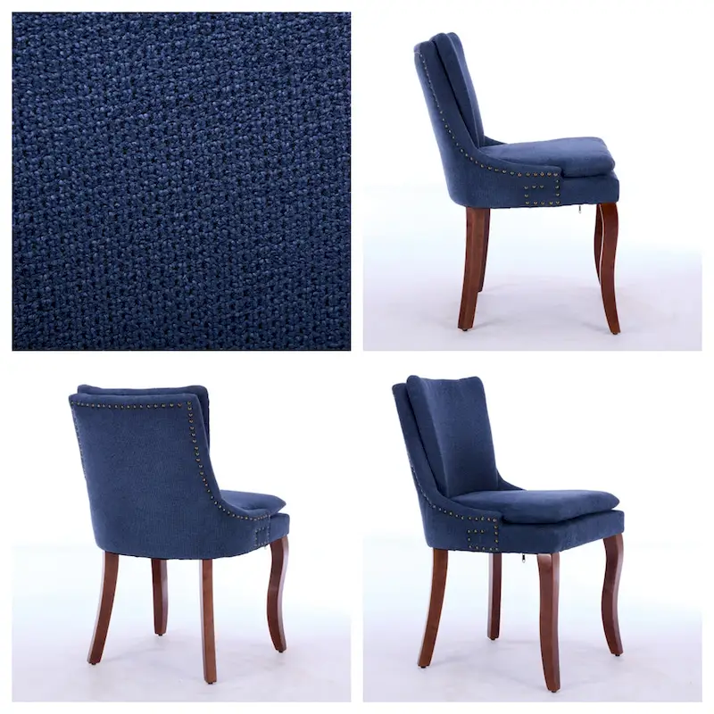 Chenille Fabric Upholstered Dining Chairs w/ Solid Wood Legs(Set of 2)