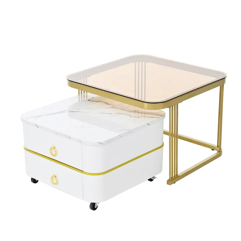 Nesting Coffee Table Set with Wheels, Set of 2
