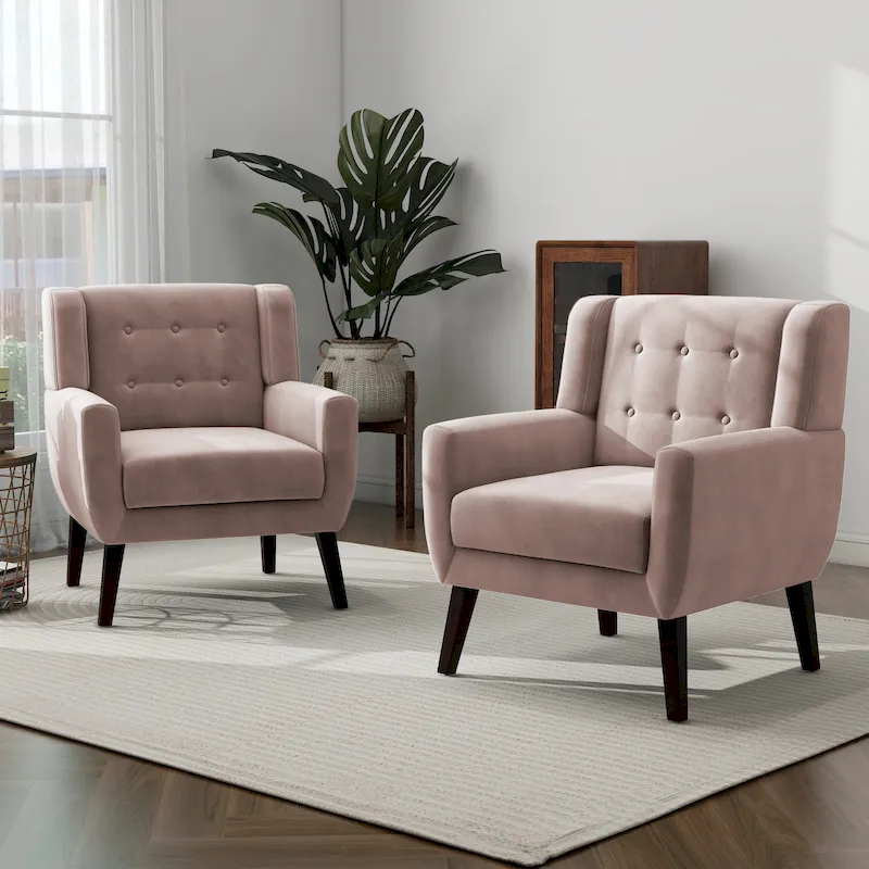 Set of 2 Velvet Living Room Accent Chair Upholstered Armchair