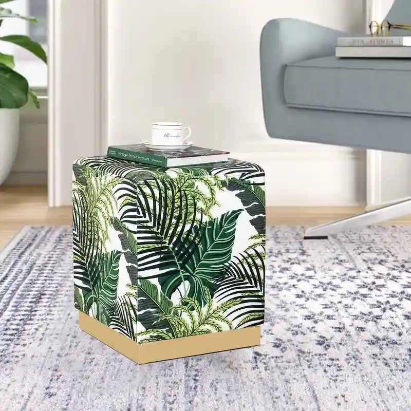 Square Velvet Ottoman Stool with Gold-Tone Base