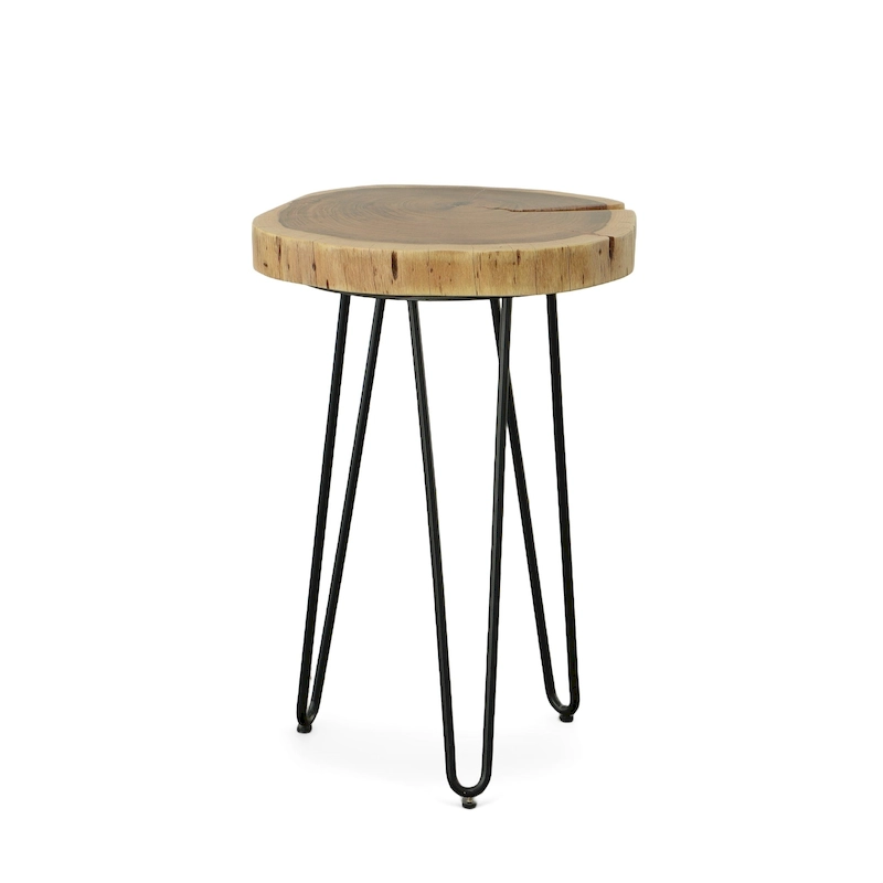 Carolina Living Seti Live Edge Accent Table - Natural Top - Black Base