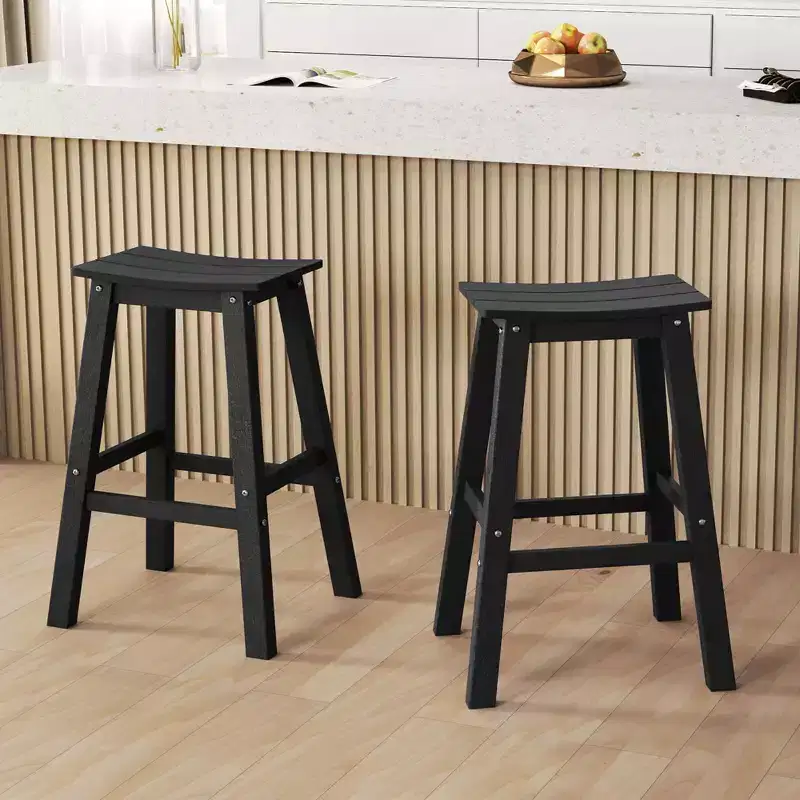 Costway 29 Patio Bar Stool Set of 2 with Curved Seat & Footrests for Backyard Outdoor Brown/Black/Gray