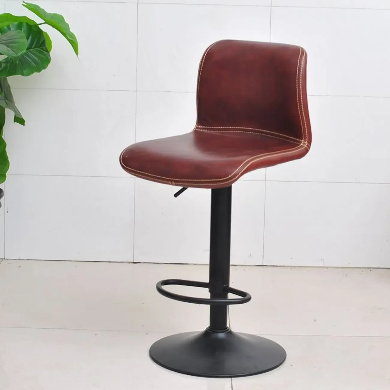 Leather Low Back Adjustable Swivel Sleek Bar Stools