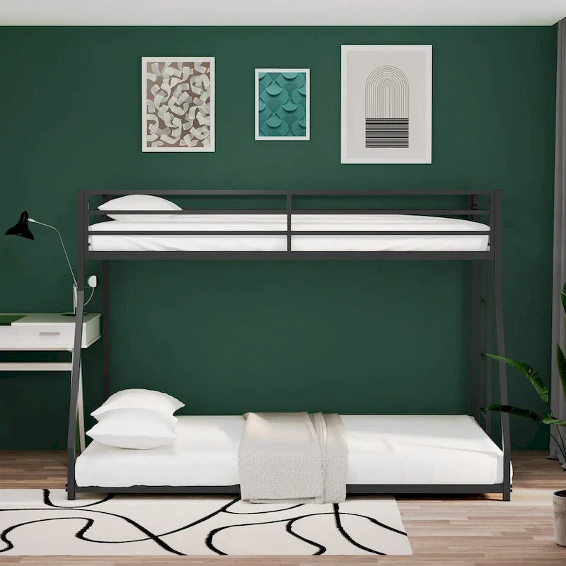 Black Twin Over Full Metal Bunk Bed, 2-Person