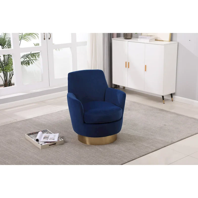 Navy Velvet 29.3 Upholstered Swivel Barrel Chair with Stainless Steel Base