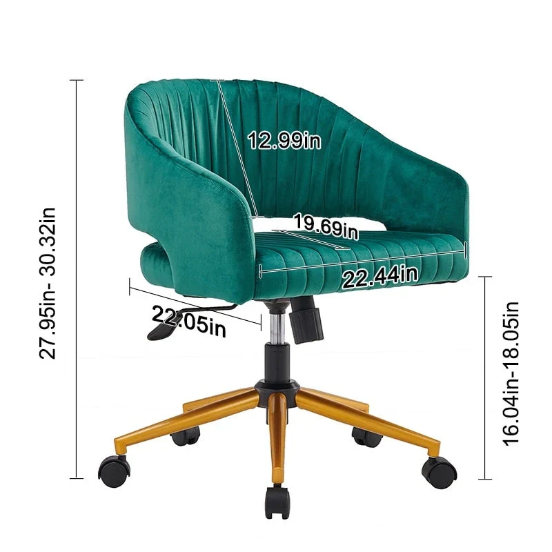 Modern Gold Office Chair Velvet Task Chair Swivel Height Adjustable Computer Chair