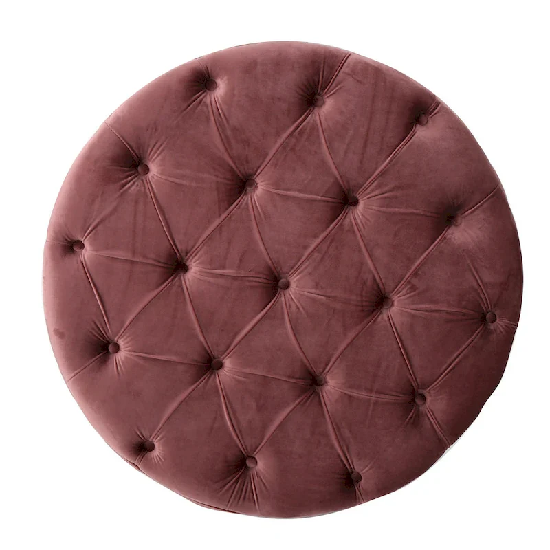 Modern Glam Tufted Velvet Round Ottoman