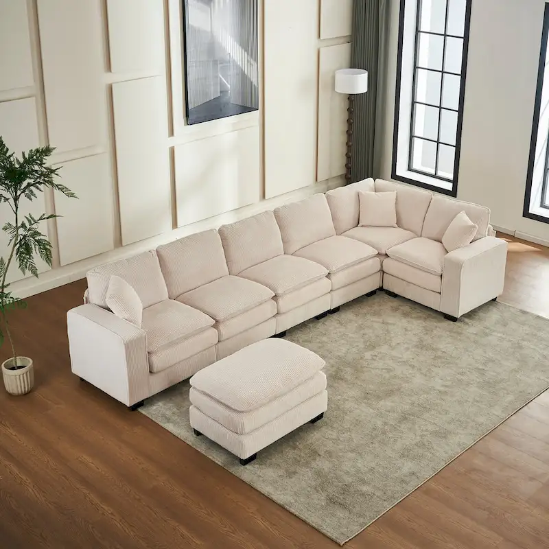 White 118.1 Luxurious U-Shaped 6-Seater Sofa