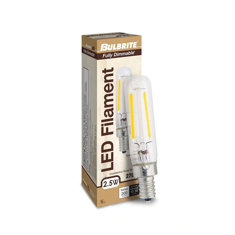 Bulbrite Pack of (4) 2.5 Watt Dimmable Clear Filament T6 Candelabra (E12) LED Bulb